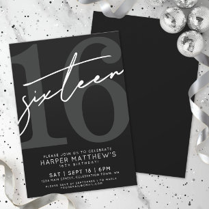 Invitation Seize Noir Blanc 16e Anniversaire