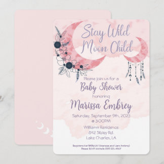 Invitation Séjournez Wild Moon Enfant Hippie Baby shower Invi