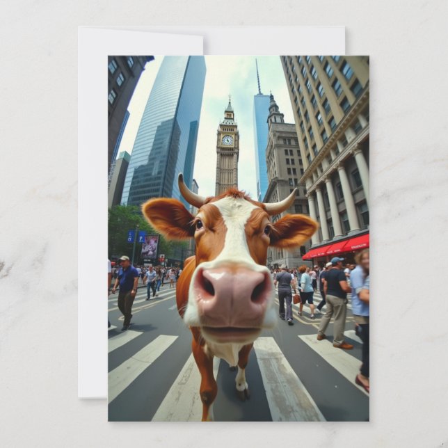 Invitation Selfie de vache drôle sur une rue très fréquentée  (Devant)