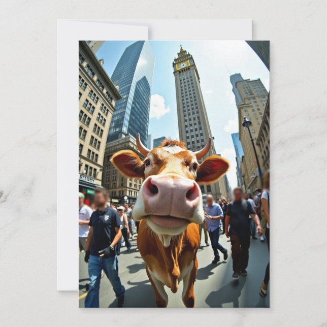 Invitation Selfie de vache drôle sur une rue très fréquentée  (Devant)
