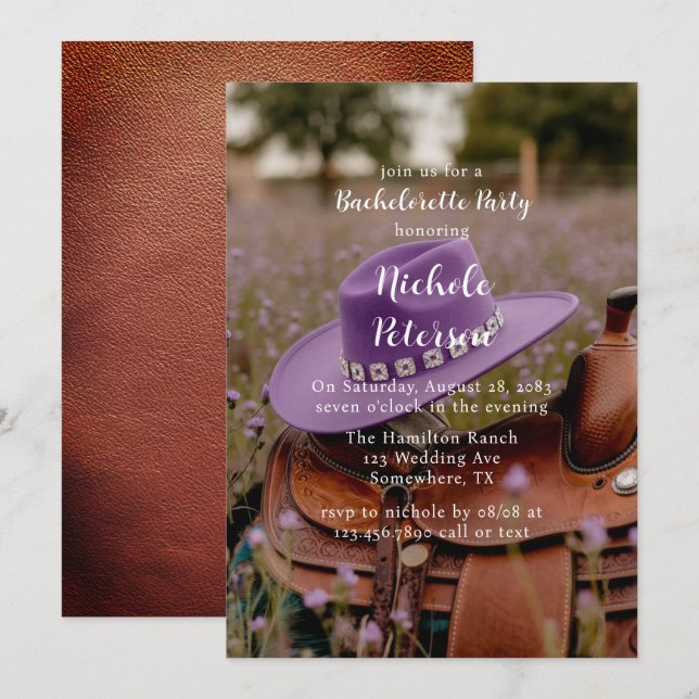 Invitation Selle sur la clôture avec Casquette Bachelorette P (Devant / Derrière)