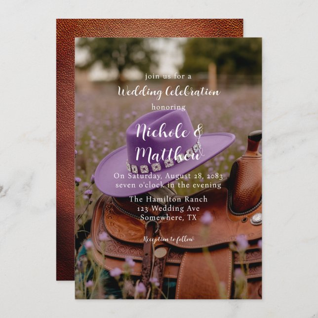 Invitation Selle sur la clôture avec fête du Mariage Casquett (Devant / Derrière)