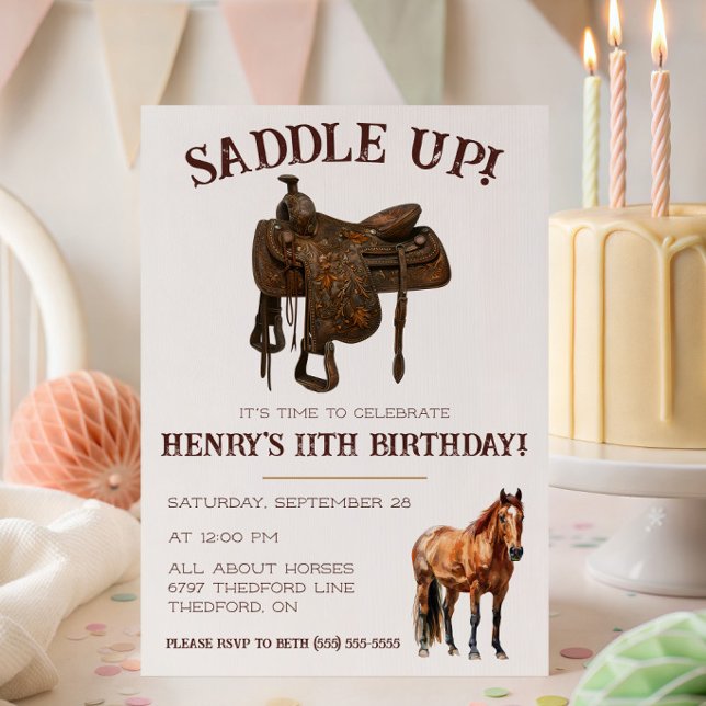 Invitation Sellez haut !  Thème d'anniversaire Cowboy, chevau (Créateur téléchargé)