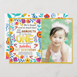 Invitation señorita 1er anniversaire, art folklorique floral 