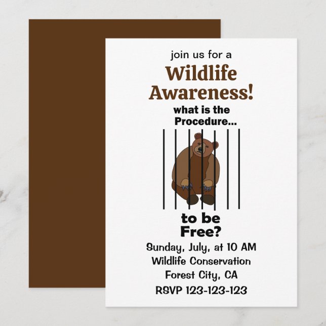 Invitation Sensibilisation à la liberté des ours animaux capt (Devant / Derrière)