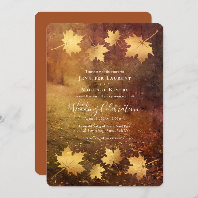 Invitation sentier d'automne érable feuille mariage rustique (Devant / Derrière)