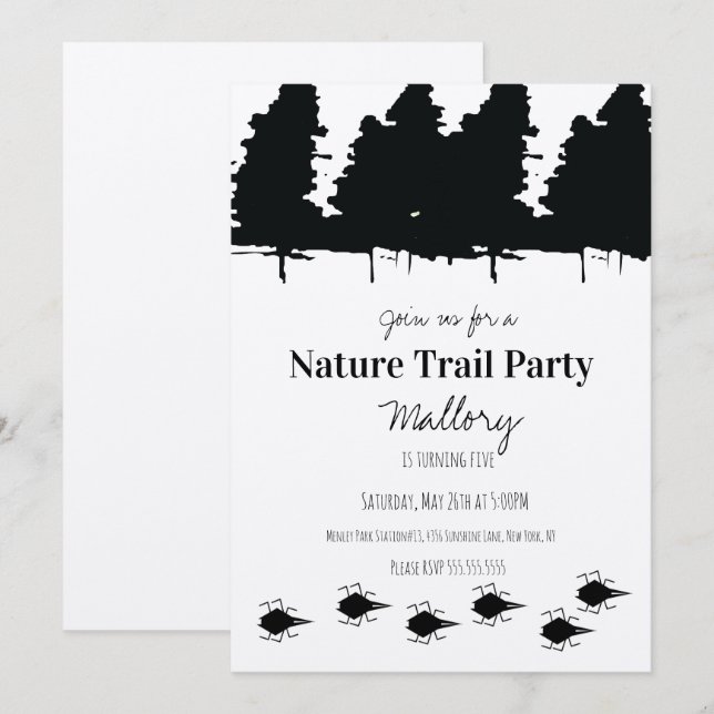 Invitation Sentier de la Nature Bois Aventure Anniversaire Ru (Devant / Derrière)