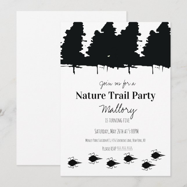 Invitation Sentier de la nature Bois Aventure Fête d'annivers (Devant / Derrière)