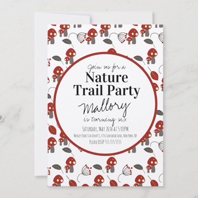 Invitation Sentier de la nature Bois Champignon Anniversaire  (Devant)