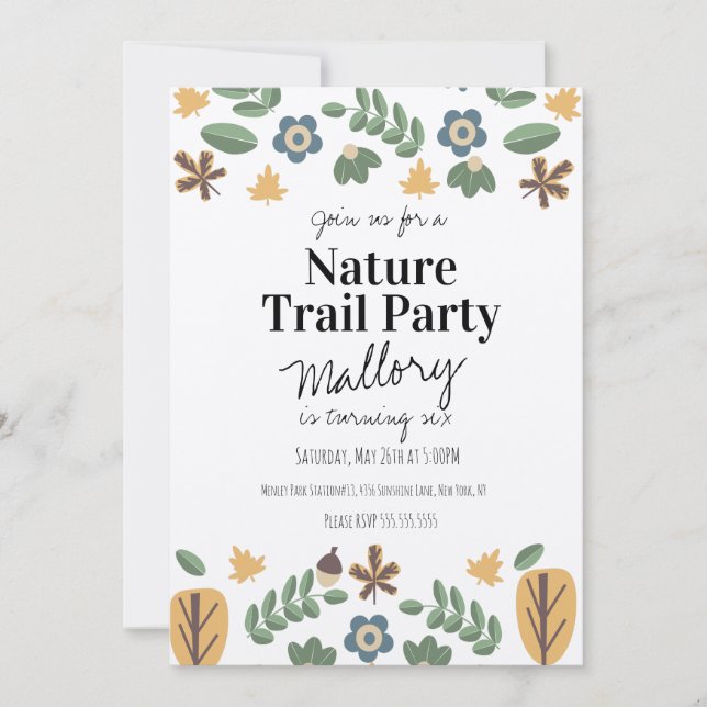 Invitation Sentier de la nature Bois Gland Anniversaire Rusti (Devant)