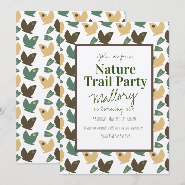 Invitation Sentier de la nature en bois papillon anniversaire (Devant / Derrière)