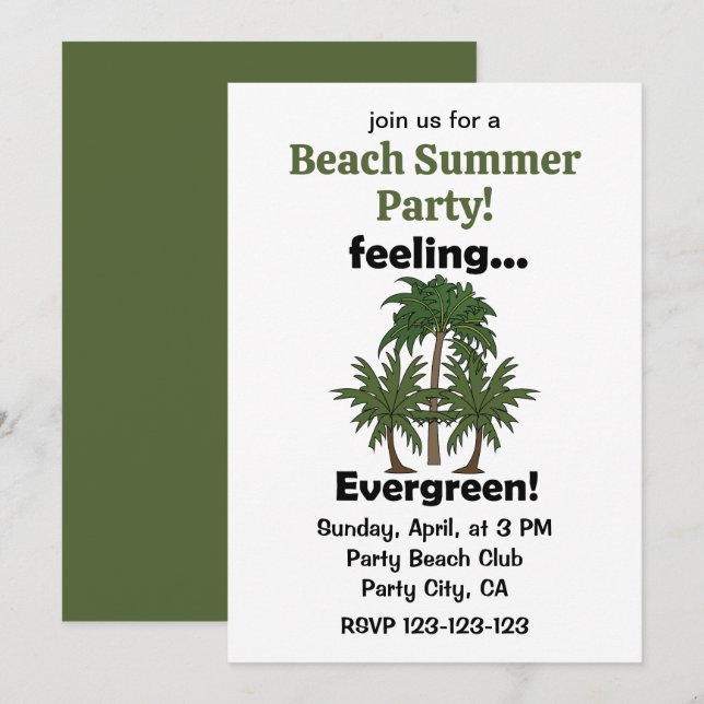 Invitation Sentiment Palmier Toujours Vert Plage Été Fête (Devant / Derrière)