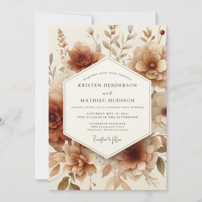 Invitation Sepia Antique Floral Wedding (Devant)