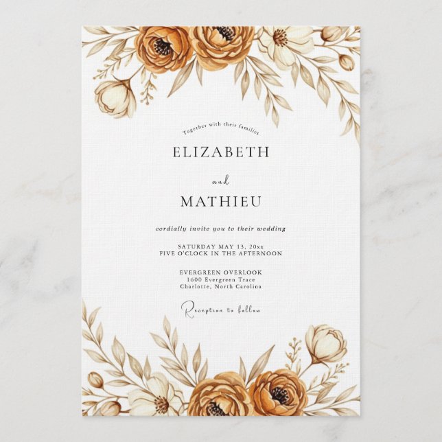 Invitation Sepia Earthy Bloom Wedding (Devant)