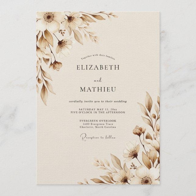 Invitation Sepia Earthy Botanical Wedding (Devant)