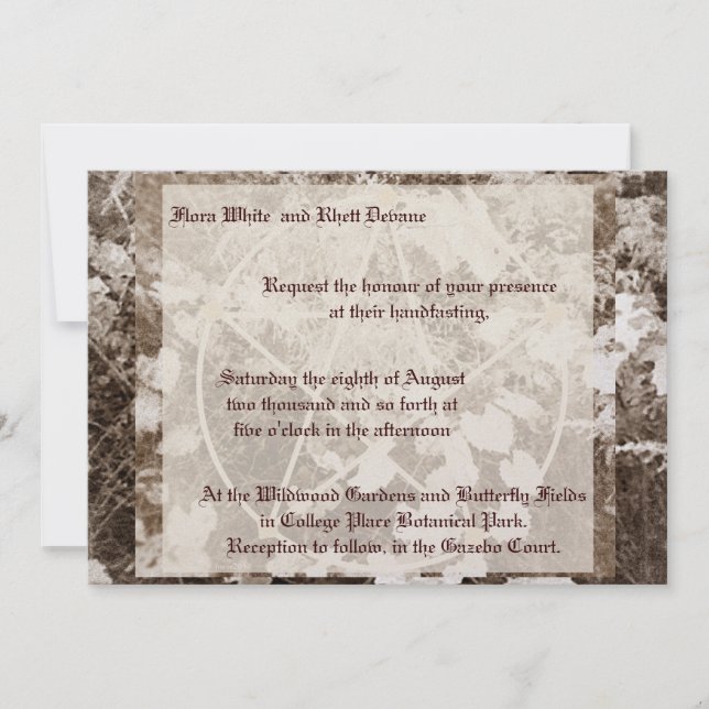 Invitation Sepia Grapevine Mariage/Handfasting Pentacle Suite (Devant)