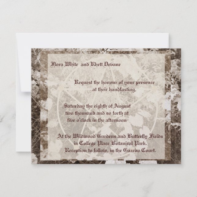 Invitation Sepia Grapevine Mariage/Handfasting Pentacle Suite (Devant)