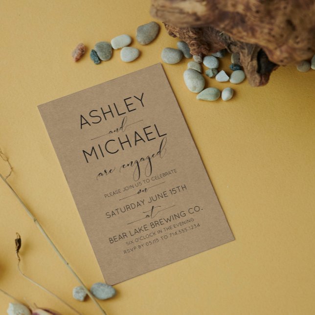 Invitation Sepia Kraft Typographie Engagement Partie Invitati (Engaged & Excited! Join Us for the Party 🥂💍 [Personalize Here])