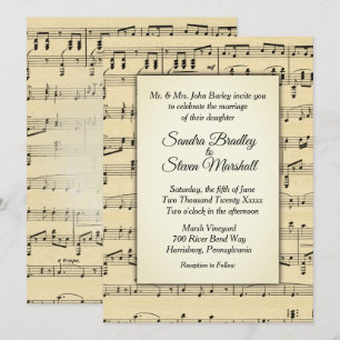 Invitation Sepia Tone Antique Sheet Musique Thème Mariage