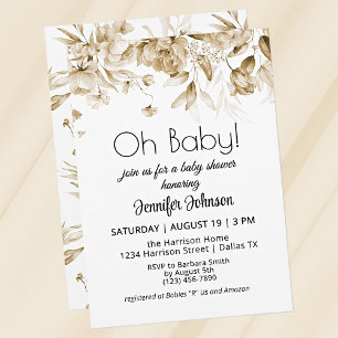 Invitation Sepia Vintage Florals de sexe neutre Baby shower