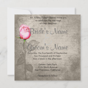 Invitation Sepia Vintage Spot Couleur rose Mariage