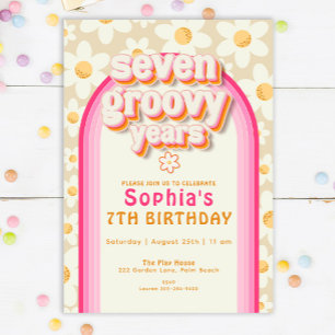 Invitation Sept années Super Boho Daisy Rainbow Anniversaire