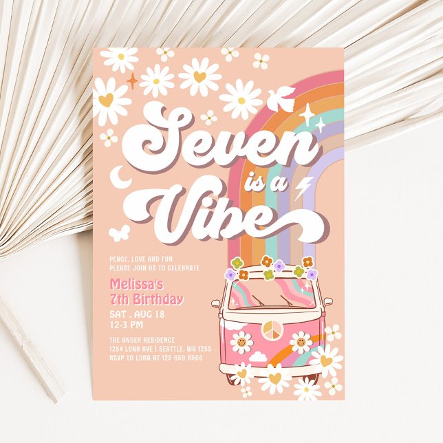 Invitation Sept est une ambiance Rose Daisy Groovy 7ème anniv (Créateur téléchargé)