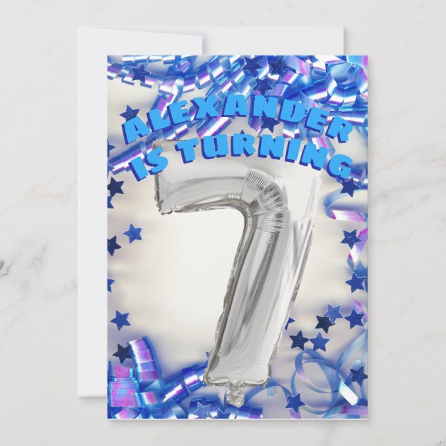 Invitation Septième anniversaire Silver et Blue Age 7 garçons (Devant)