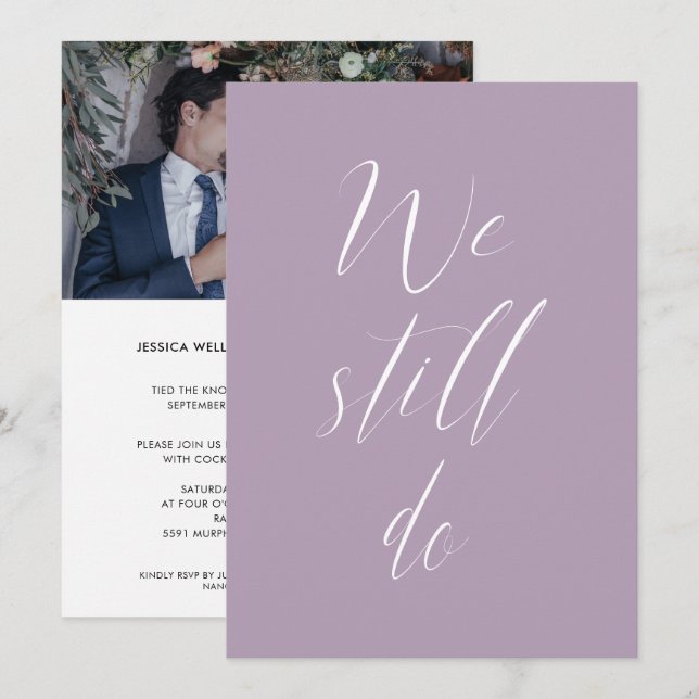 Invitation Sequel Mariage Purple Lilac Nous Faisons Toujours  (Devant / Derrière)