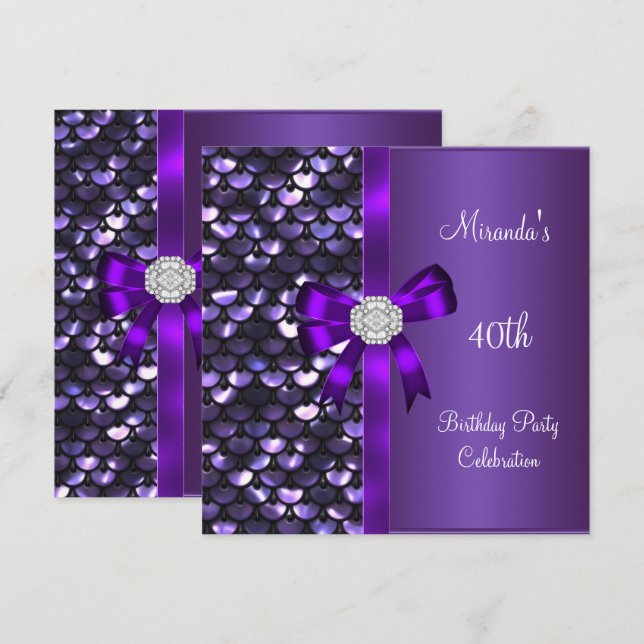 Invitation Séquence 40e anniversaire Violet Diamant Nœud (Devant / Derrière)