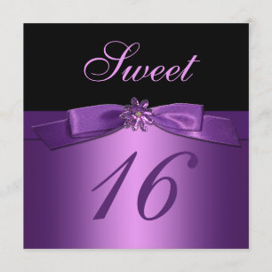 Invitation Séquence noire violette Bow (IMPRIMÉ) Sweet 16