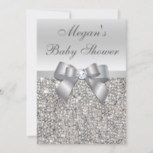 Invitation Séquences argentées glamour Baby shower Bow