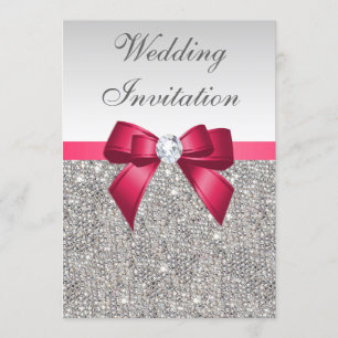 Invitation Séquences d'argent de Faux Diamants et Mariage de