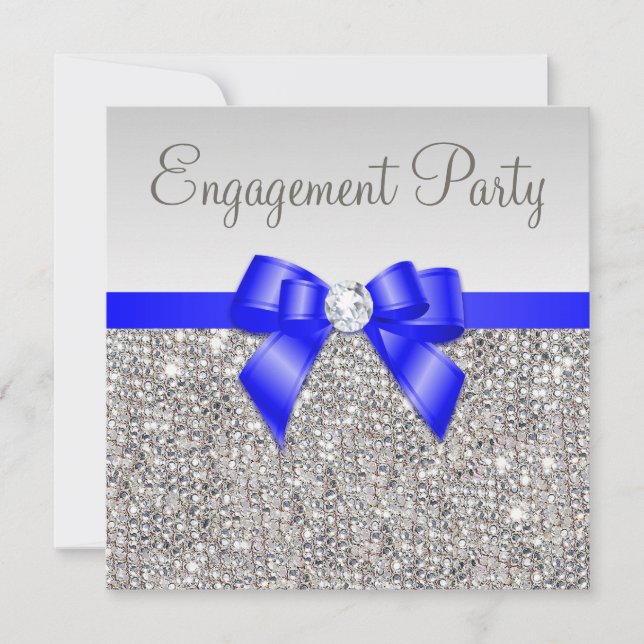 Invitation Séquences d'argent Faux Fiançailles Royal Blue Bow (Devant)