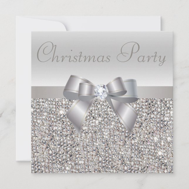 Invitation Séquences d'argent Noël Party Bow & Diamond Imprim (Devant)