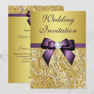 Invitation Séquences d'or Faux Diamants Bow Mariage