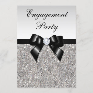 Invitation Séquences fiançailles en argent Bow noir
