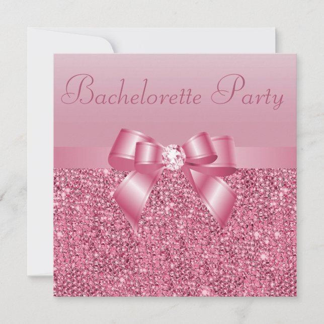Invitation Séquences roses, Bow & Diamond Bachelorette Party (Devant)
