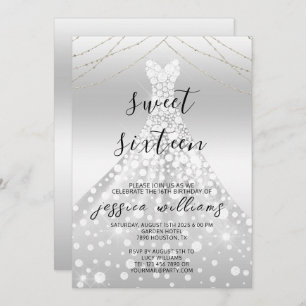Invitation Séquin Argent Ball Gown Sweet 16 Anniversaire