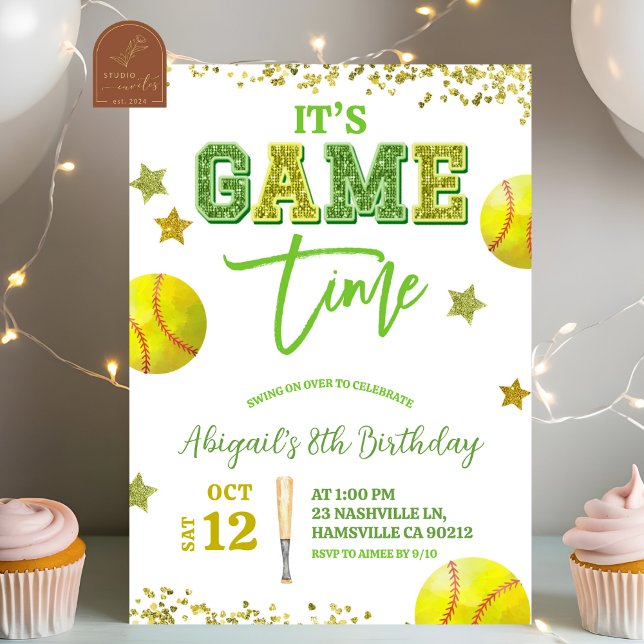 Invitation Sequin Glitter Softball Girl birthday invitat (Créateur téléchargé)