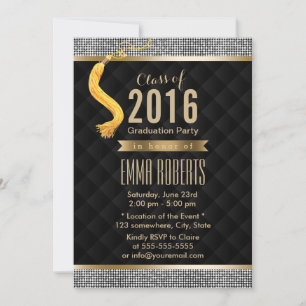 Invitation Séquin Silver de luxe Bordure Moderne Graduation