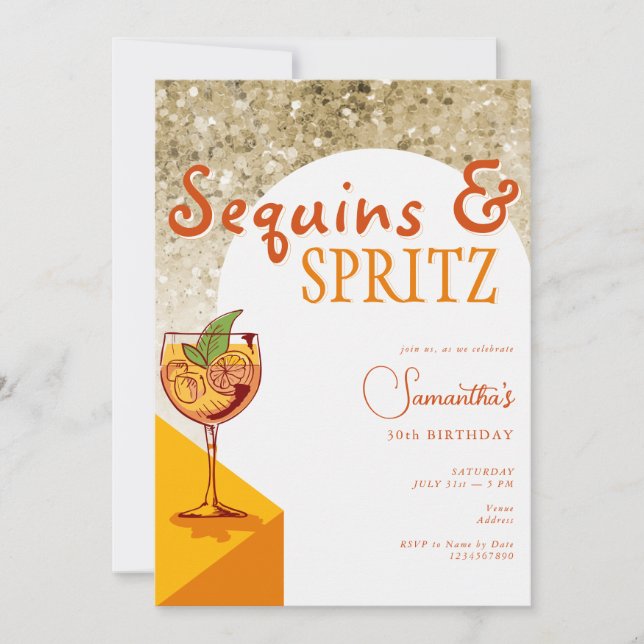 Invitation Séquins d'arc moderne et élégant Spritz Anniversai (Devant)