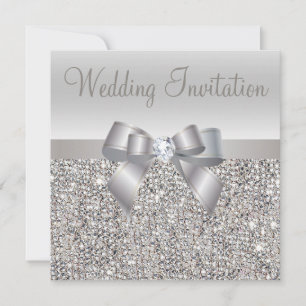 Invitation Séquins d'argent, Bow & Diamond Wedding Invite