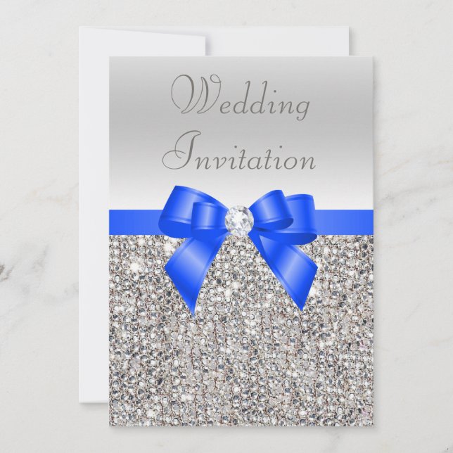 Invitation Séquins d'argent Royal Blue Bow et Mariage de diam (Devant)