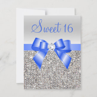 Invitation Séquins d'argent Royal Blue Bow Sweet 16