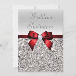 Invitation Séquins d'argent Royal Red Bow et Mariage de diama
