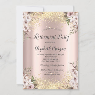 Invitation Séquins d'or Bordure Fleurs Boho Retraite
