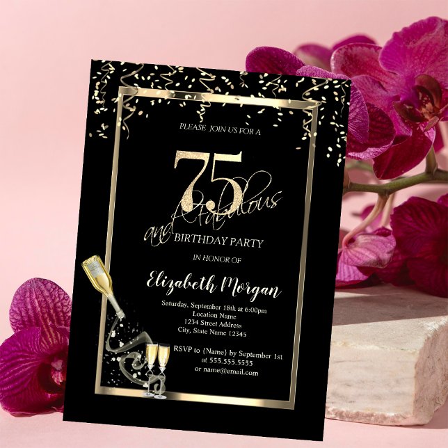 Invitation Séquins d'or, Bouteille de verre de vin 75e annive (Créateur téléchargé)