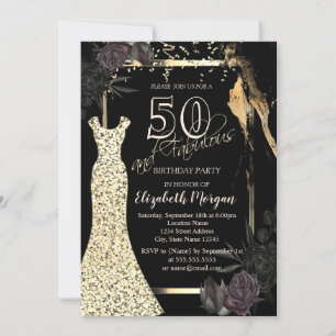Invitation Séquins d'or robe Rose foncé 50e anniversaire