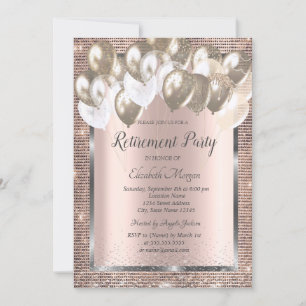 Invitation Sequins Frame Balloons Rose Gold Retirement
